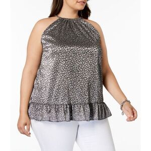 Michael Kors Women's Sleeveless‎ Halter Peplum Top Silver Black Metallic Size 1X